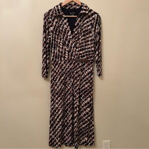 Jessica Howard Women’s Black and Brown Patterned Long Sleeve Dress Size 8